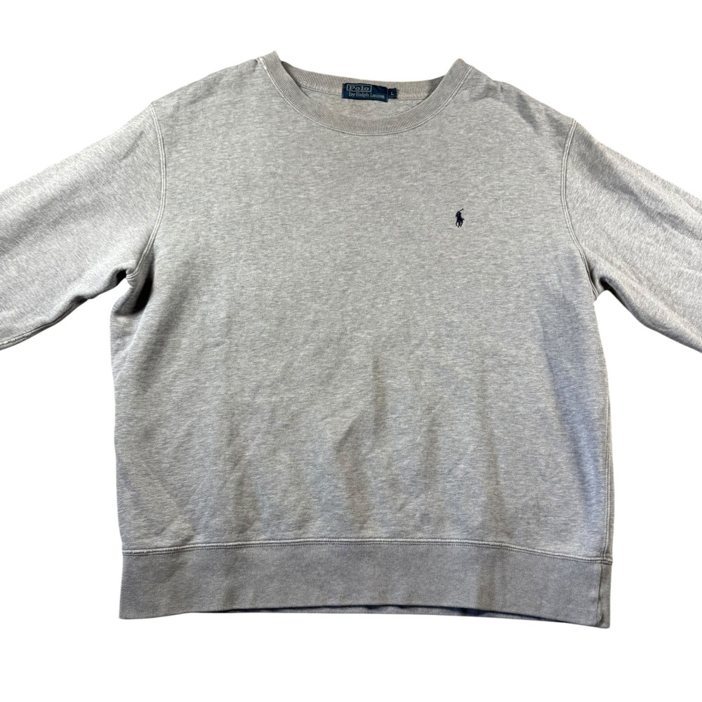 VTG Polo Ralph Lauren Sweatshirt Mens L Gray Distressed Crewneck Boxy Streetwear - Picture 2 of 8